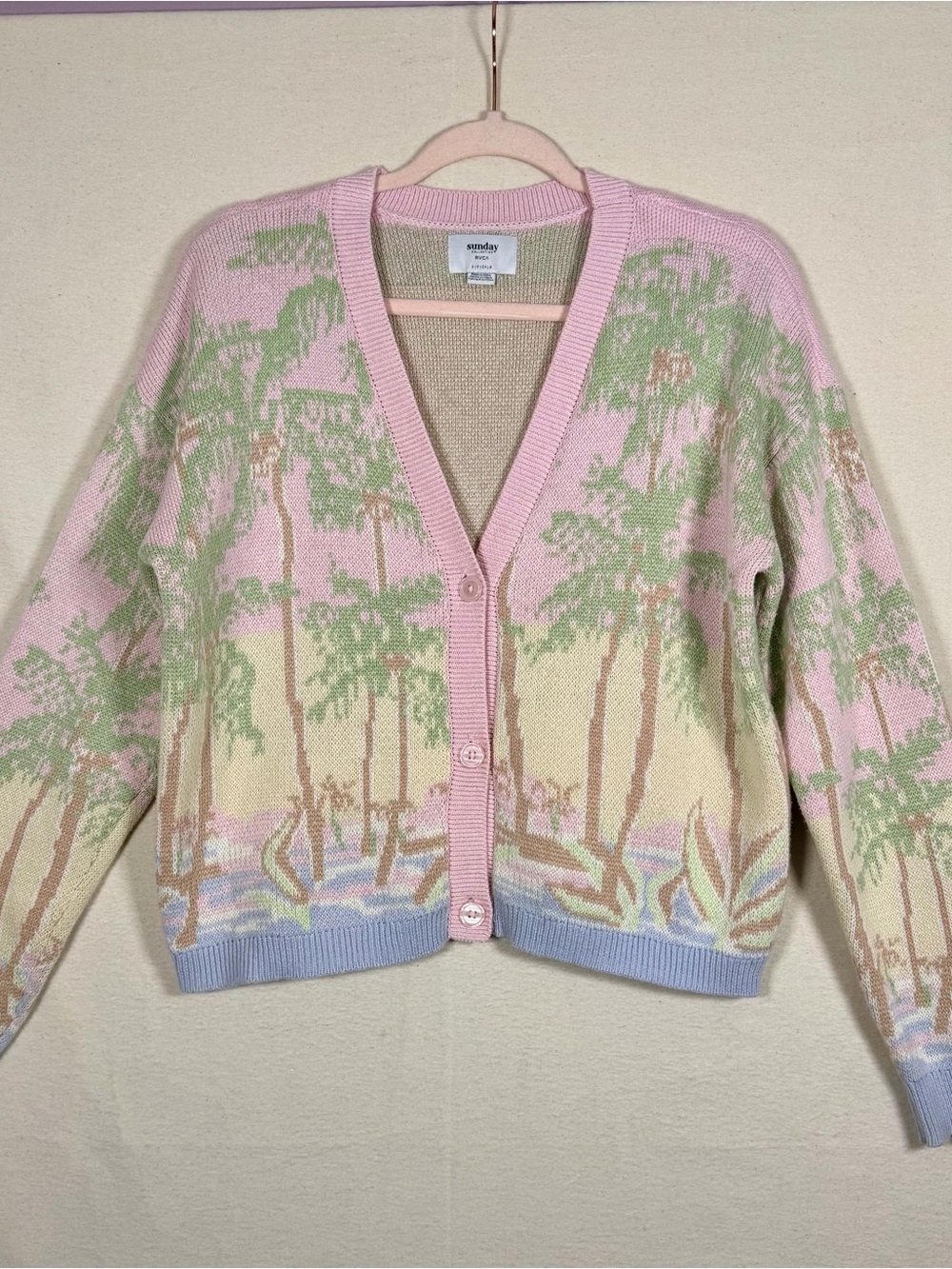 RVCA Sunday Collection Pastel Palm Tree Knit Cardigan